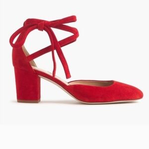 J. Crew Sophia Red Suede Ankle-Tie Block Heel Size 8